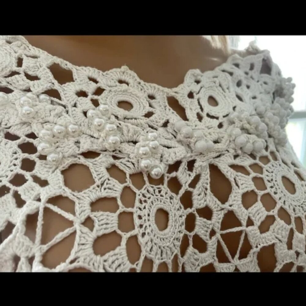 ❤️ Handmade knitted white Dress with Pearl - Picture 5 of 7